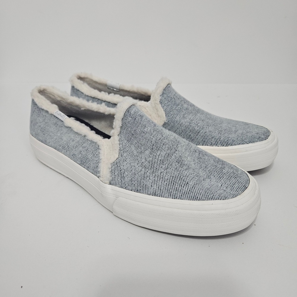 Keds Slip On Shoes Size 6 Double Decker Faux Fur Denim Sneakers Flats Casual